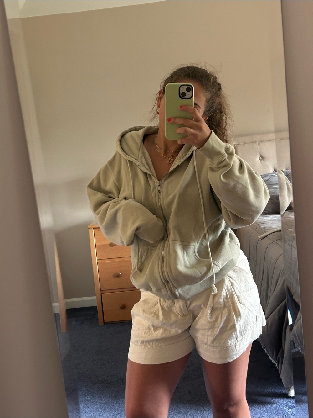 Brandy Melville Casual Sage Green Zip-Up Hoodie - Women